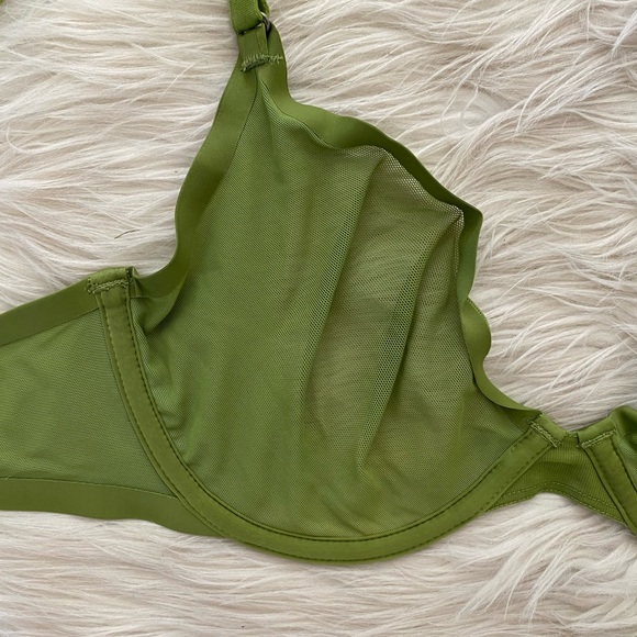CUUP Grass Green Sheer Mesh V-Neck Lightweight The Plunge Bra 34C RARE - Picture 3 of 11